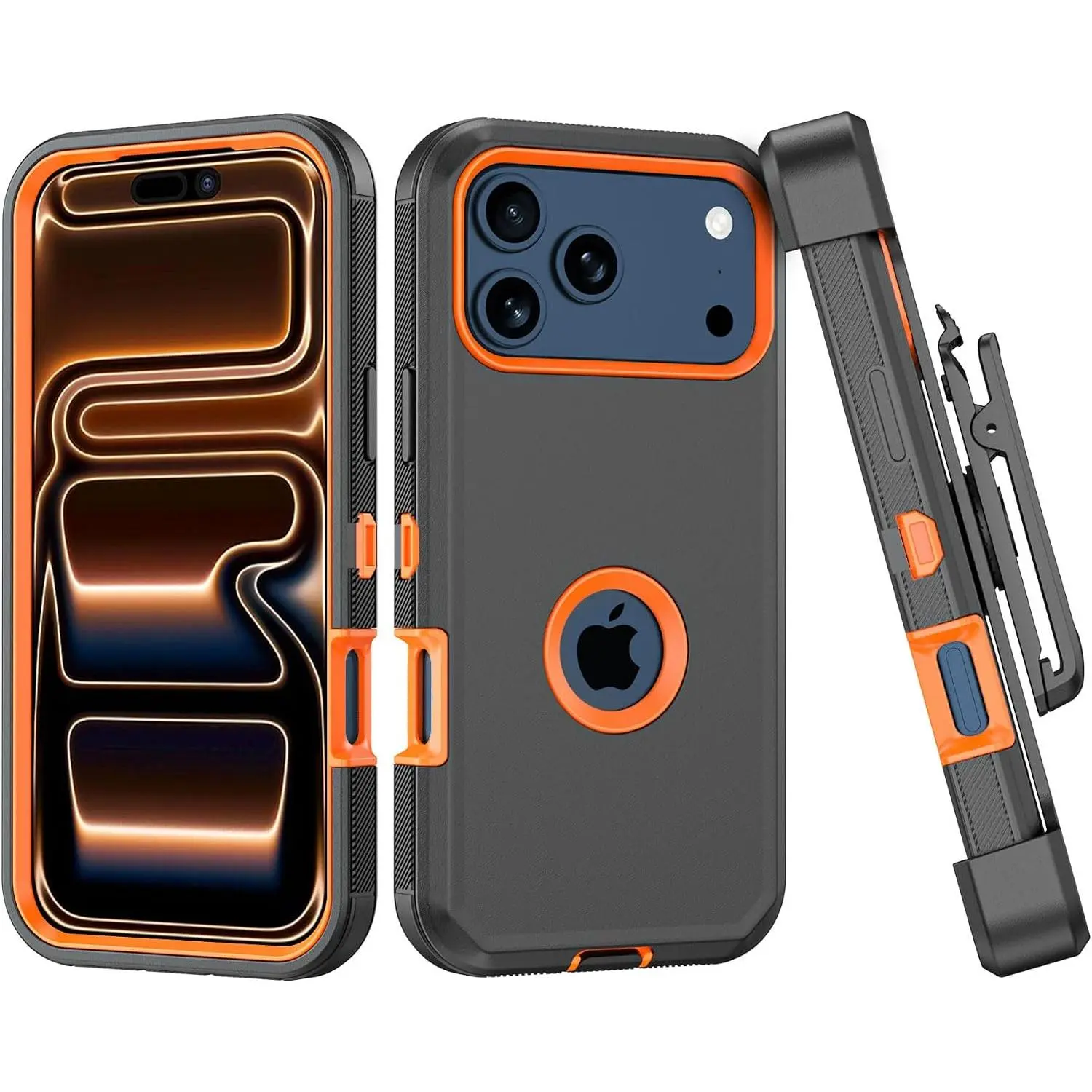 Compatible with  17 Pro Max Case, with Belt Clip Holster Heavy Duty Rugged Shockproof Full  Protection Kickstand Cover for  17 Pro Max Phone (Black+Orange)
