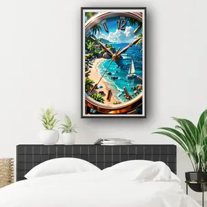 1 Piece 2D Flat Unframed Handmade DIY Diamond Painting Kit Tropical Beach Sailboat Landscape Wall Decor for Living Room Bedroom