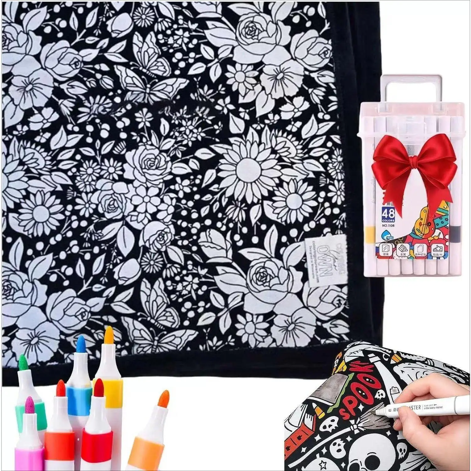 DIY Coloring Blanket With Markers - Color Your Own Blankets, Customizable Blanket You Can Color Fuzzy Velvet Washable Creative Personalized Cozy Home Decor Idea