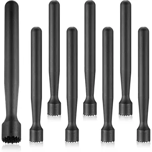 Plastic 8 Inch Cocktail Bar Muddler Bulk 8 Pcs Bar Accessories Tools Set for Home Ice Crusher Bartender Mojito Fruit Drink Classic Black