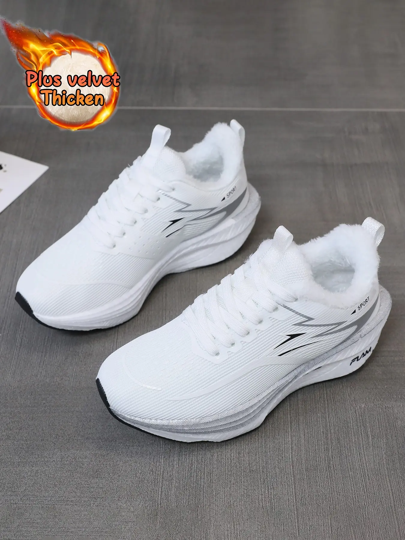 Unisex Gradient Lined Running Shoes, Trendy Couples' Casual Lace-Up Thick Sole Shock Absorption, Lightweight Anti-Slip Warm Cotton Shoes