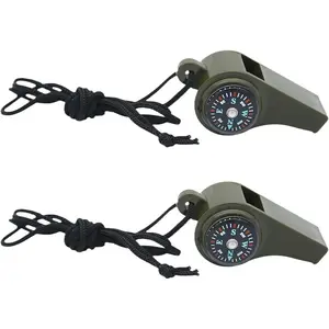 2 Pack   Whistle, 3-in-1 Loud Safety Whistles with Compass and Thermometer Whistle with Lanyard for Outdoor Hiking Camping