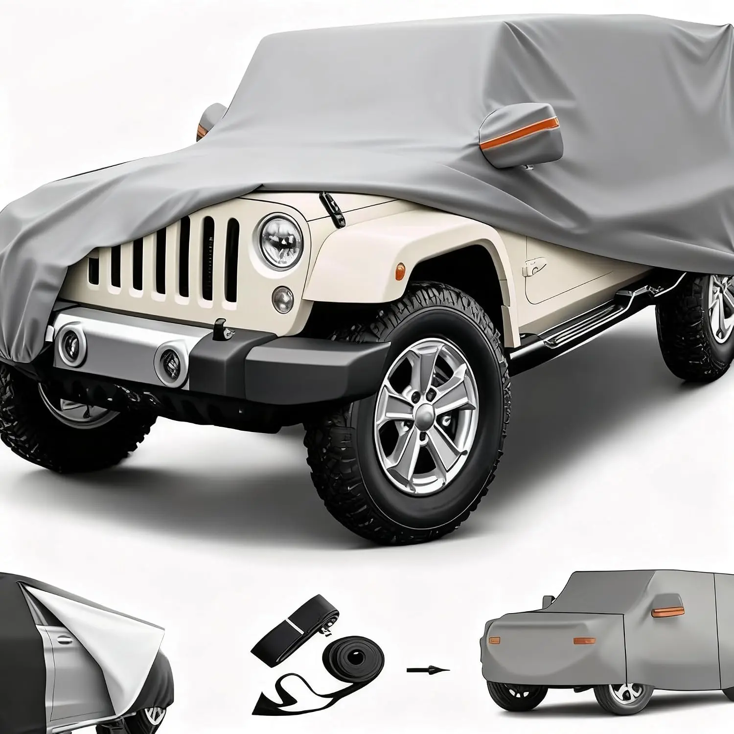 Cover for  2 Door SUV Covers, Weather Protection   SUV Cover Custom Fit for 1987-2021  CJ,YJ, TJ & JK with Driver Door Zipper,Gray