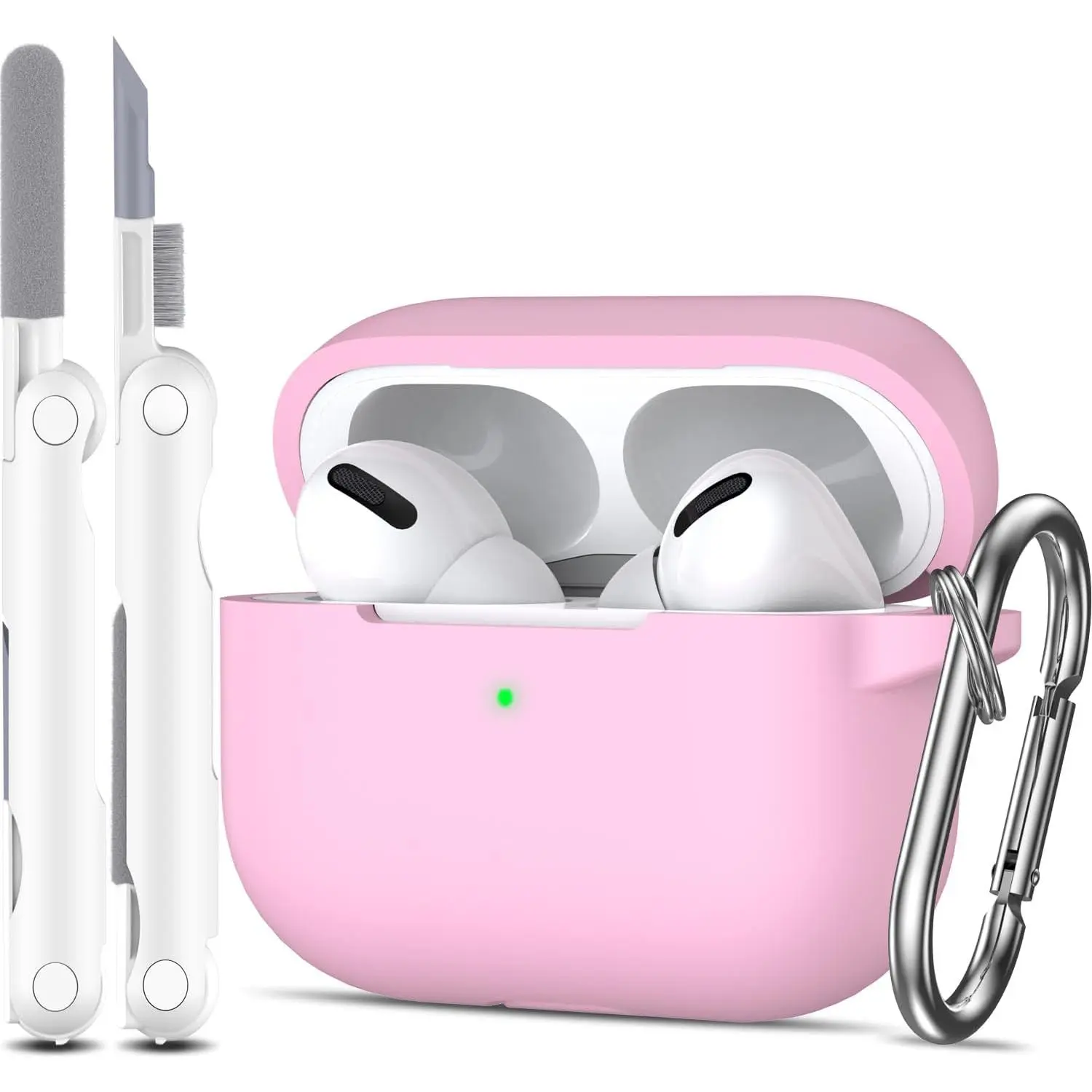 for AirPods Pro Case Cover, Military Grade Anti-Fall Soft Silicone Shock-Absorbing Protective for AirPods Pro Case Skin Touch with Keychain and Cleaning Kit, Pink