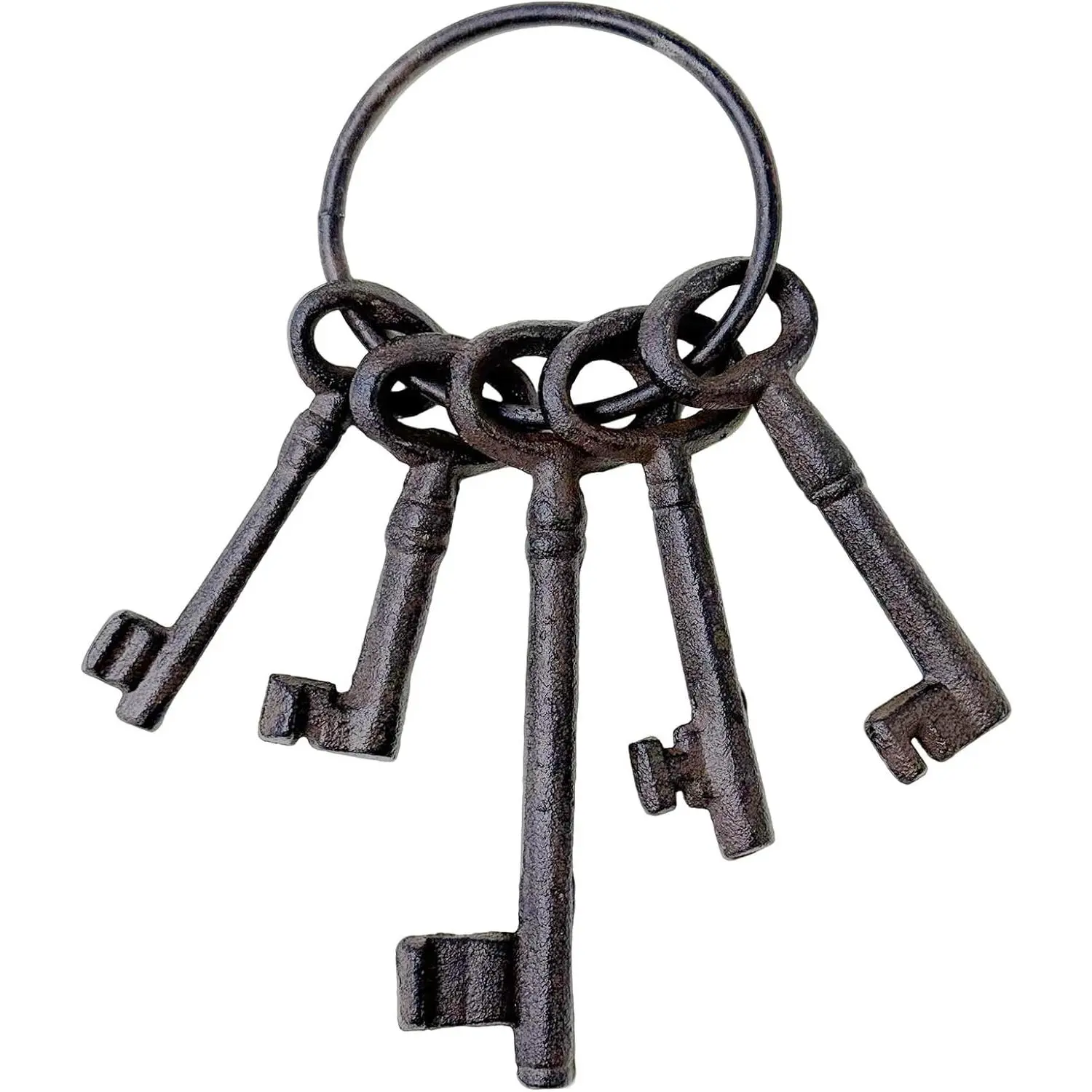 5 Pieces Vintage Skeleton Keys Set, Rustic Cast Iron Antique Style Keys on Ring, Old Fashioned Metal Keys for Pirate Accessories, Halloween Decorations, Home Decor, DIY Crafts, and Photography Props