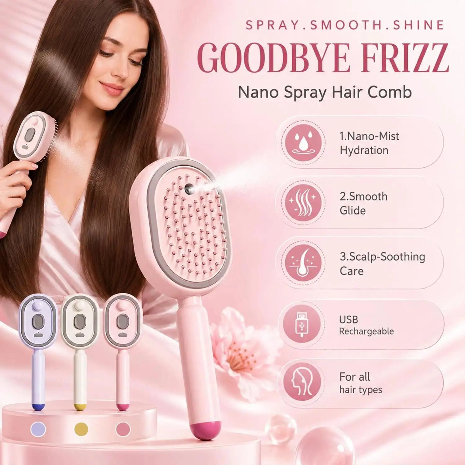 2026 Electric Steaming Hair Straightener Brush - Rechargeable Spray Air Cushion Massage Detangling Brush, Festive   for Men graduation favors regalo para pap cute gift sister long battery life party