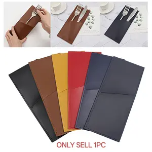 1pc PU Leather Cutlery Organizer Bag, Waterproof Oil-Resistant, Solid Color, Portable Dish Storage, Washable Fork Knife Case