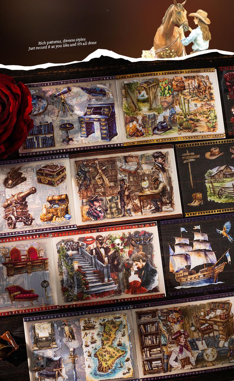 4 designs, 1 pack 20 vintage stickers with detective, ball, cowboy, nautical themes, minimalist style, PET waterproof material, self adhesive DIY planner decoration scrapbook sticker pack