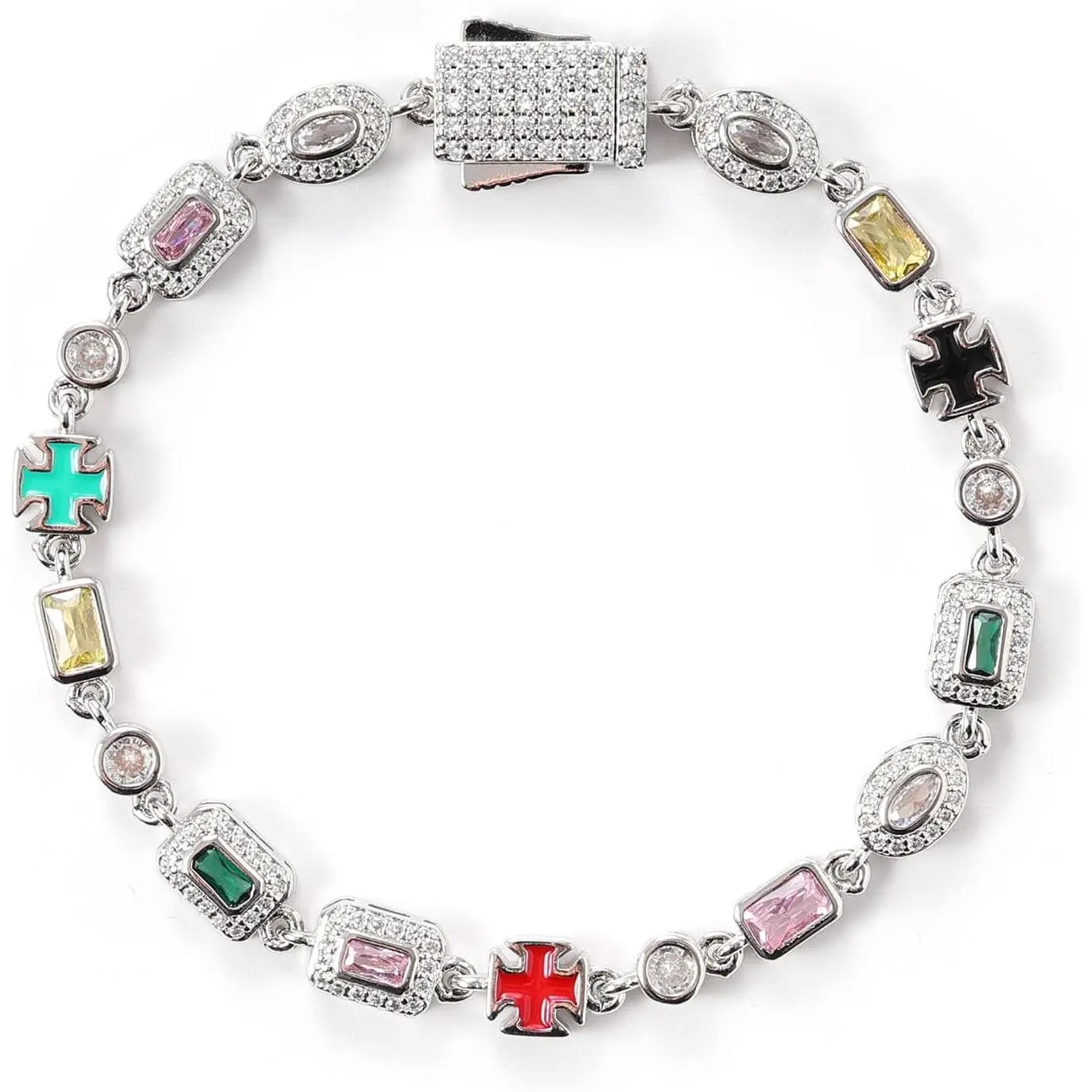 6mm Colorful Zirconia  Bracelet,  Plated Tennis Chain Geometric   Bracelet Trendy Charm  for Women Men