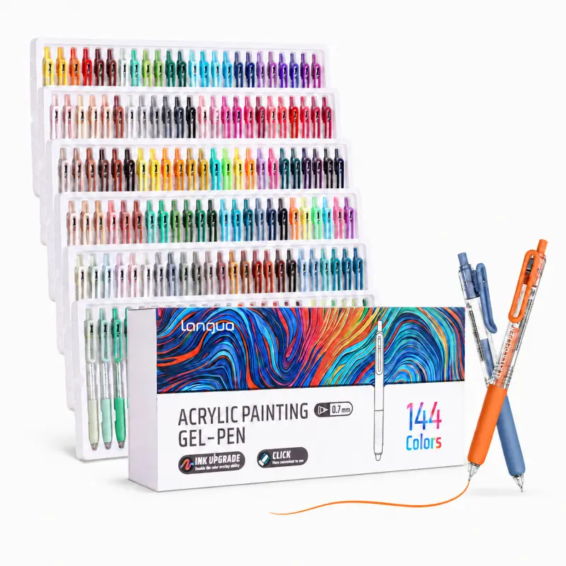 0.7mm Retractable Acrylic Gel Pens with Convenient Clip,144 Rich Stackable Colors, Large Ink Capacity Art Markers, Multipurpose Drawing Pens for Diaries, Handmade Cards, Coloring, and Creative Doodling, Acrylic Painting Pens