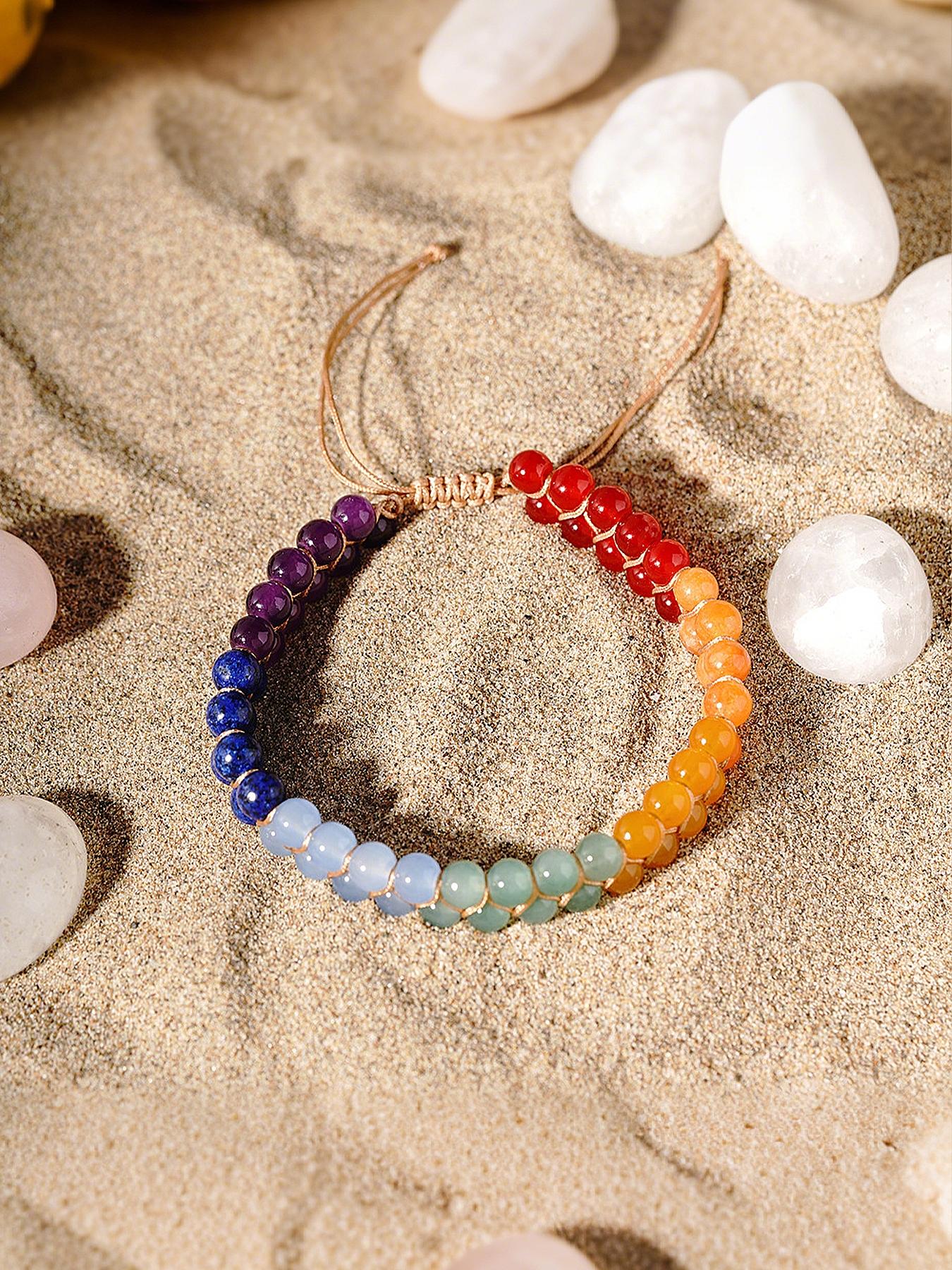 Natural Lapis Lazuli Crystal Anklet, Seven Chakra Braided Hand Rope, Symbolic Jewelry Gift for Friends, Spiritual Happiness & Good Luck, High Quality Bracelet