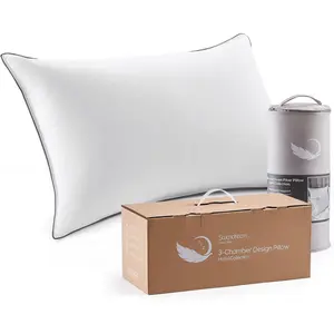 Goose  and Down Bed Pillow Standard Size Single Pack, Luxury 3-Chamber Pillows with Soft & Down-Proof Cover,  Plush Hotel Pillow for Side,  &  Sleepers