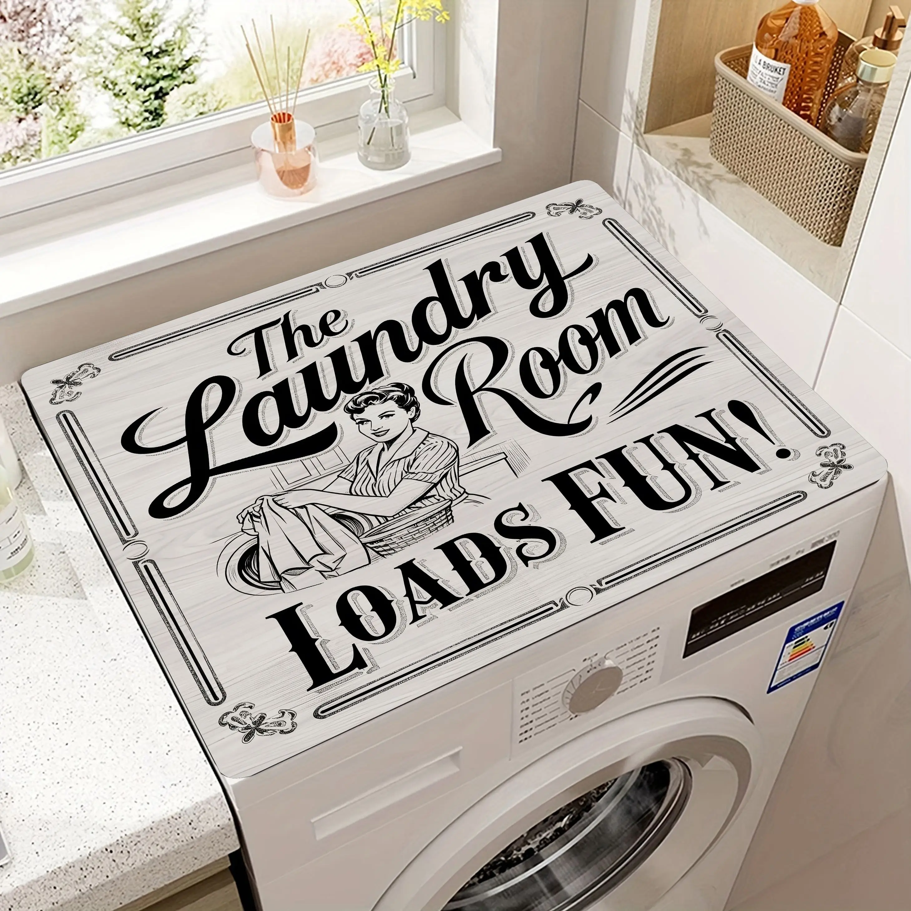 Washer Dryer Top Mat, Premium Non-Slip Rubber Surface Protector Mat, Waterproof & Easy to Clean Dust-Proof Top Cover for Washing Machine & Dryer, for Laundry Room & Kitchen, 23.6" x 19.7"