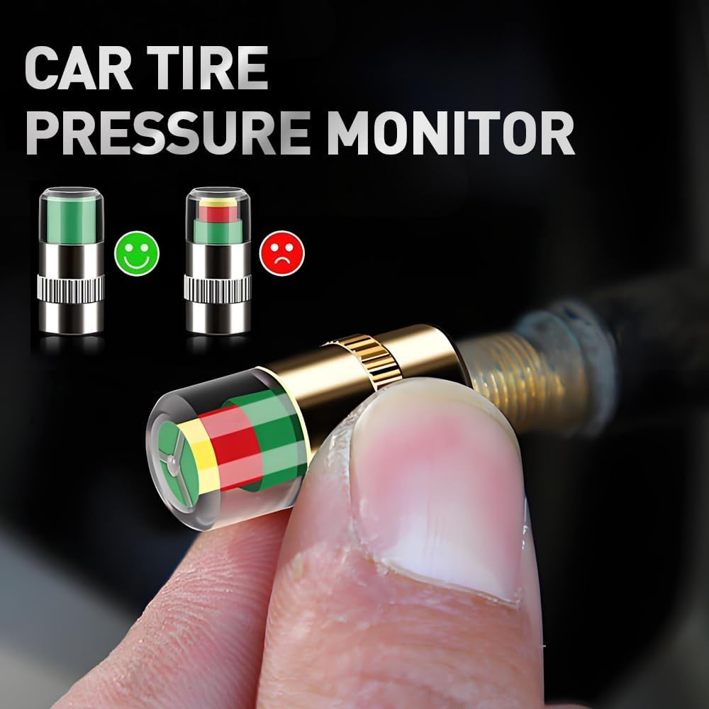 Tire Pressure Monitoring Valve 4 Pcs, 2.4Bar 36 PSI Tire Pressure Sensor Indicator Easy to Read 3 Color Eye Alert, Fit for Most Cars