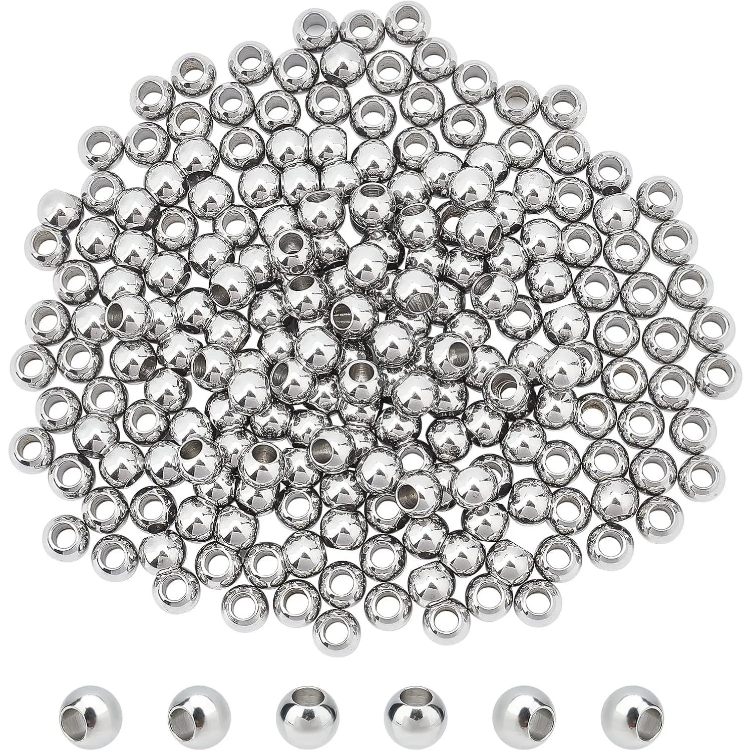 500-Count 8mm 304 Stainless Steel Rondelle Large Hole Beads - 4-4.5mm Hole, European Style for DIY Enthusiasts, Fits for Both Necklace and Bracelet Making, Craft & Art Projects with Fine Workmanship