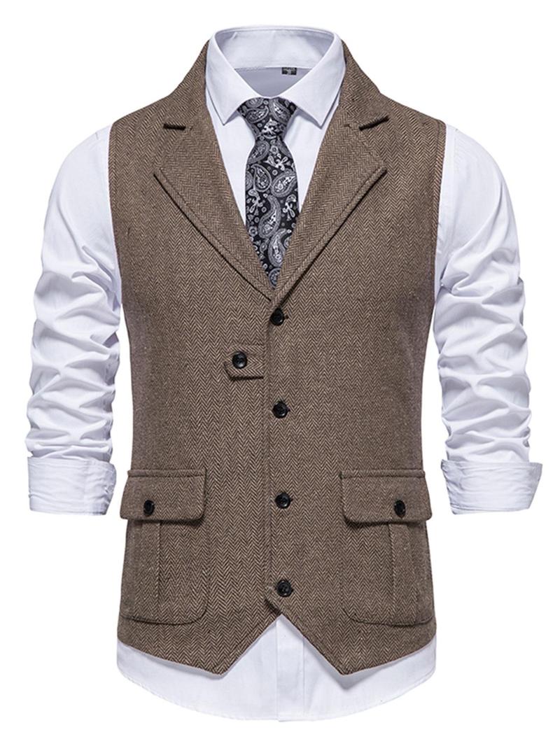 Men's Solid Button Front Pocket Suit Vest, Regular Fit Casual Formal Lapel Sleeveless Suit Vest for Work Office Business, Men's Clothes for All Seasons Men's Solid Button Front Pocket Suit Vest, Regular Fit Casual Formal Lapel Sleeveless Suit Vest for Work Office Business, Men's Clothes for All Seasons