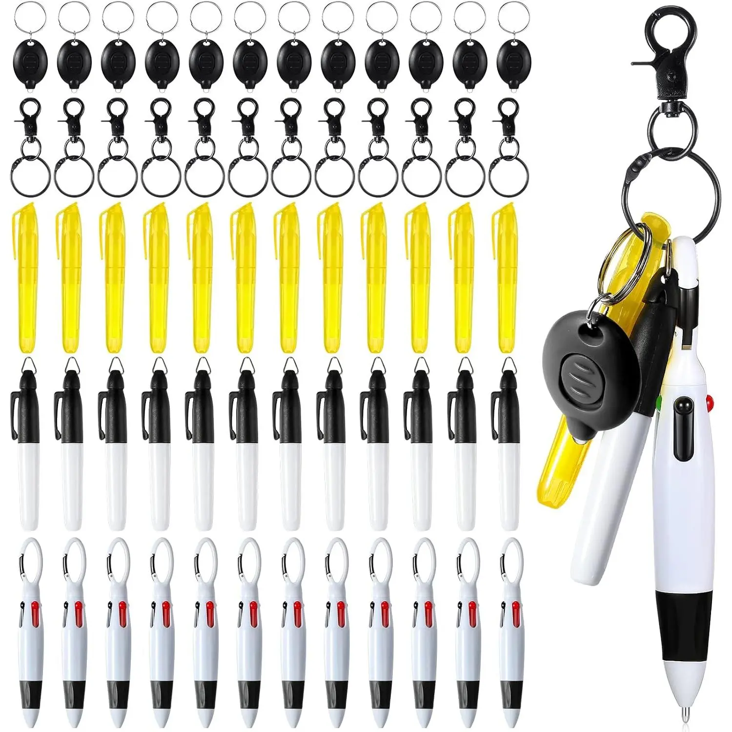 60 count Nurse Pen Set Nurse Badge Accessories Include Mini Highlighters Retractable Ballpoint Pens Permanent Markers Keychains Flashlight Key Ring for    Student Staff