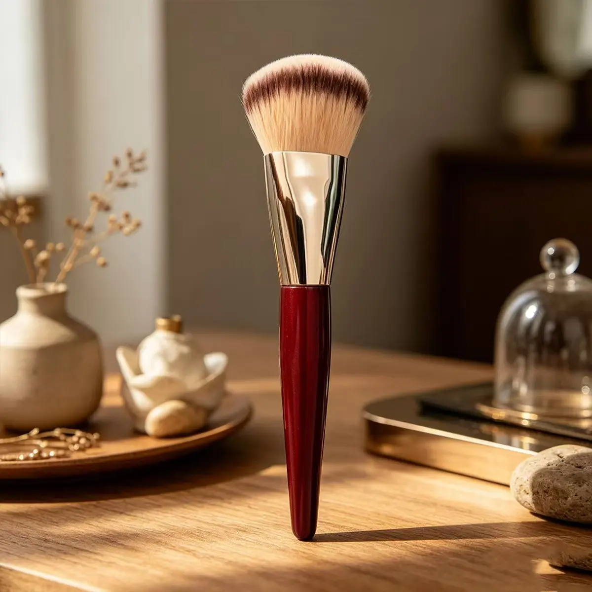 Mini Contour Foundation Brush - Face Brush for Liquid or Cream Foundation - Bronze, Blush and Highlight Makeup Brush.