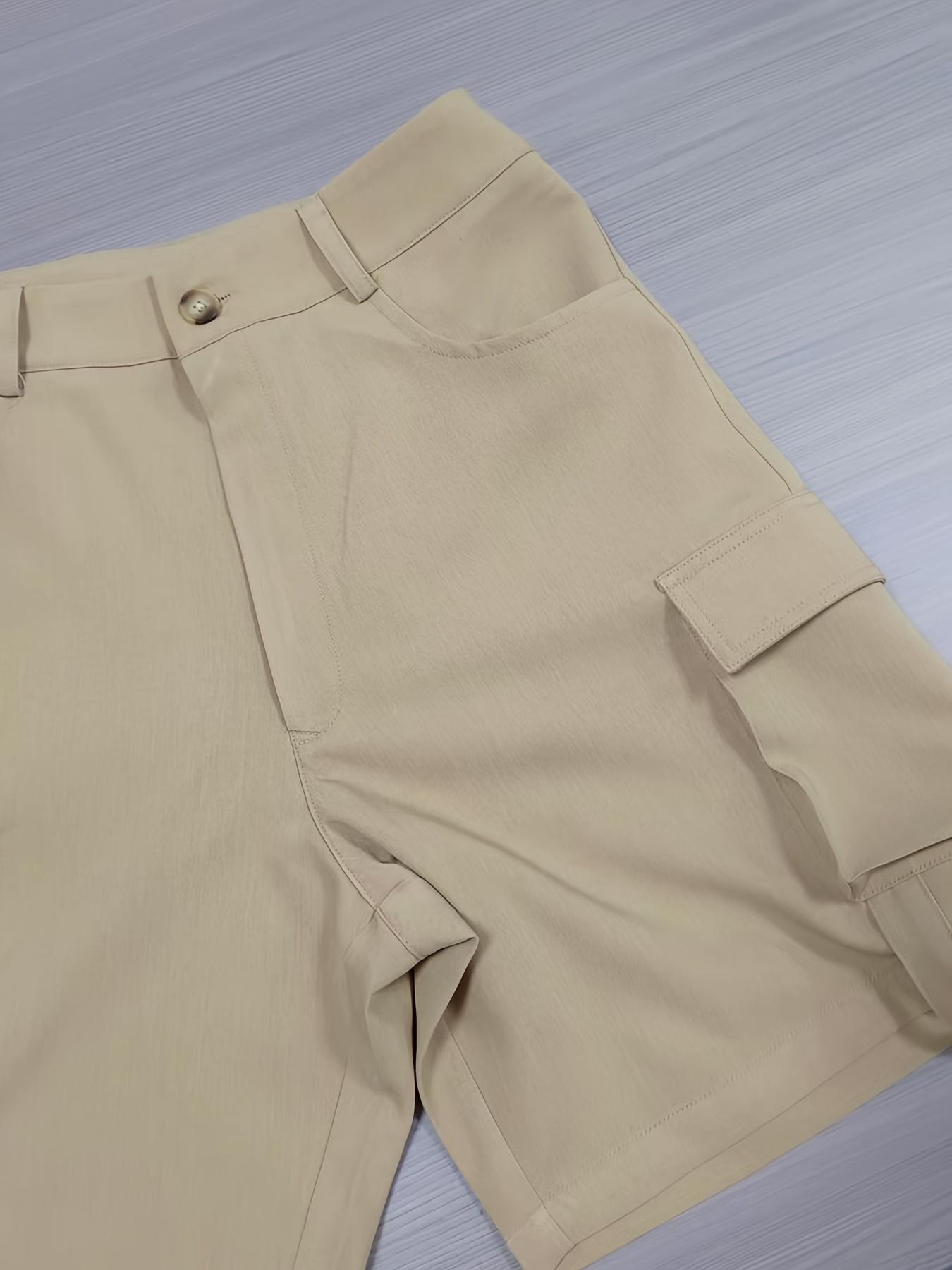 Women'S Casual Cargo Shorts  Beige, Waist, Multiple Pockets, Adjustable Drawstring, Comfortable  Wear Womenswear Bottom Basic Khaki Minimalist