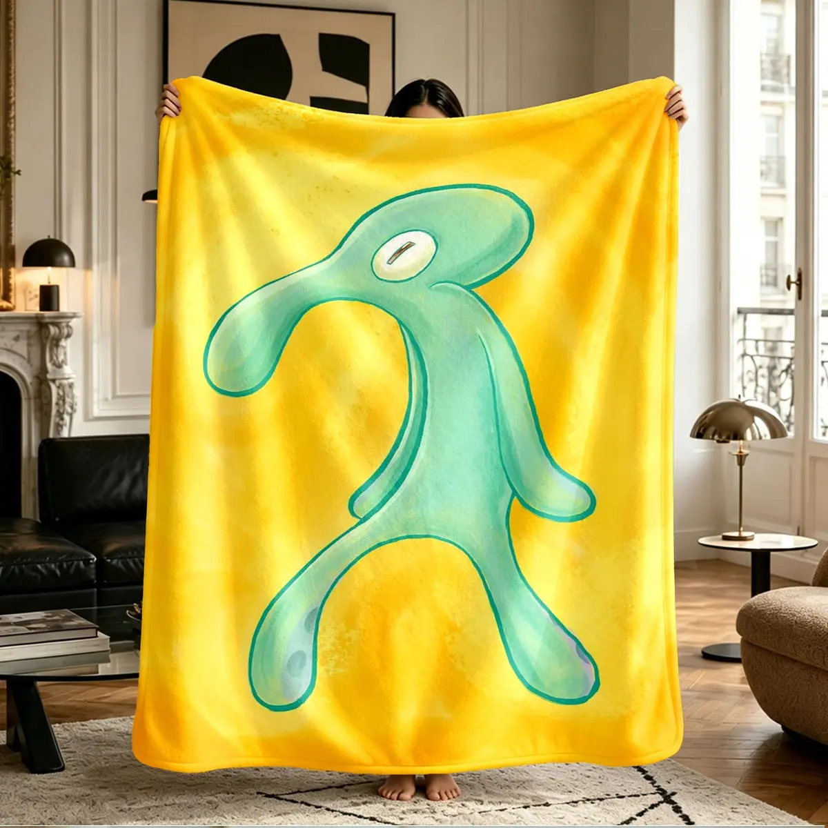 Comfortable Mint Abstract Octopus Print Flannel Blanket, Soft Warm Anti-Pilling, Ideal for Nap, Camping, Travel