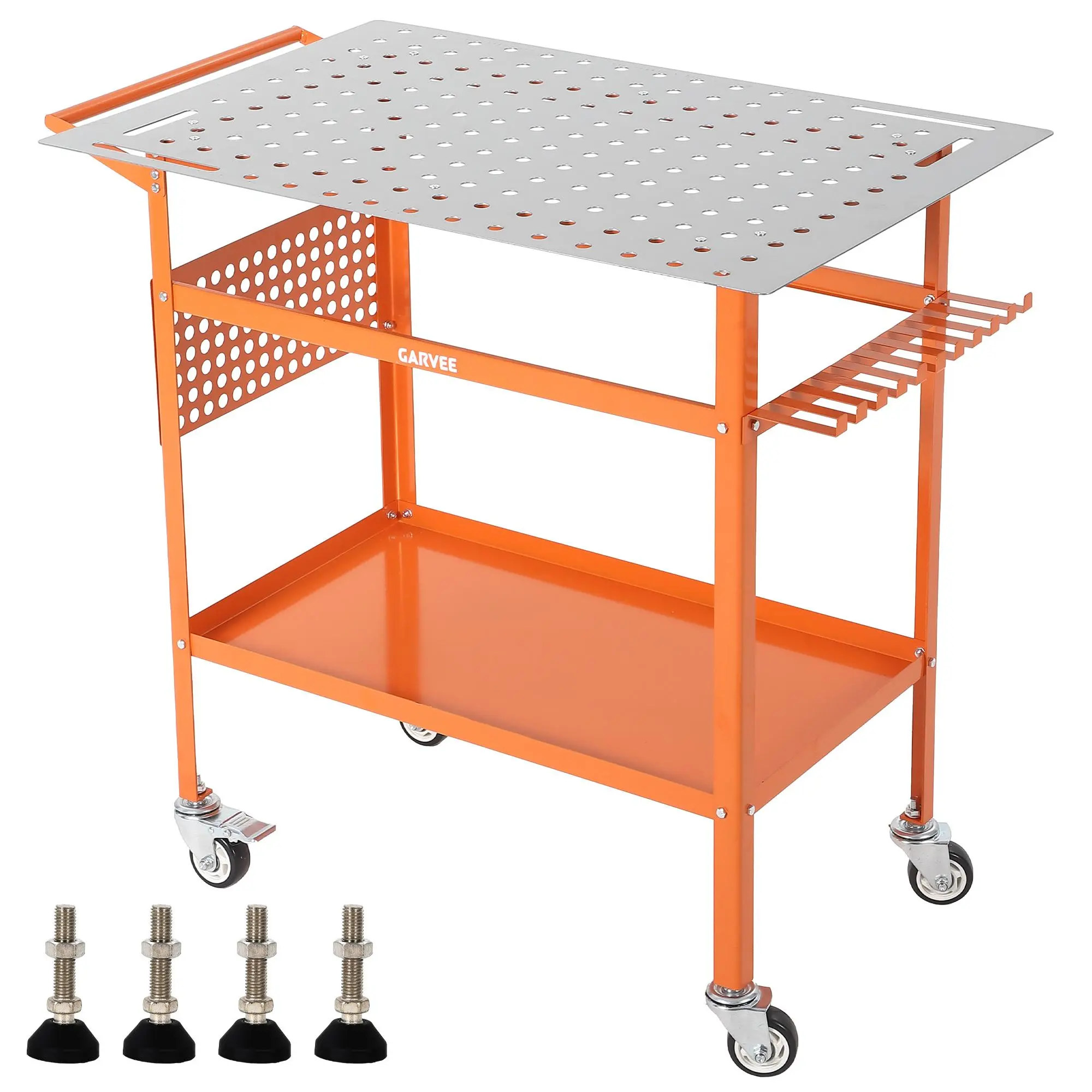 Heavy Duty Welding Table 36x24, 800lbs Capacity Steel Workbench with 178 Fixture Holes, Modular Welding Cart with Wheels & Leveling Feet, Side Pegboard & Tool Tray, Garage Fabrication Station