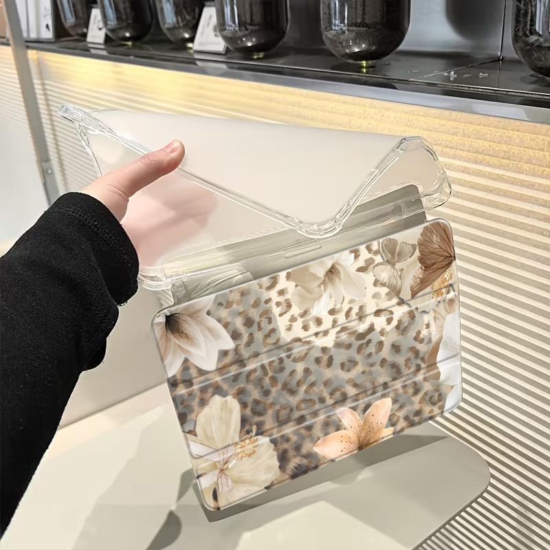 Chic Tablet Case Featuring a Leopard Print, Floral, And Butterfly Design, Designed for Holding a Pencil (Pen Not Included).It Offers an Auto Wake/Sleep Function And Is Compatible with Various for Ipad Models Including The 10Th, 11Th, 9Th, Mini