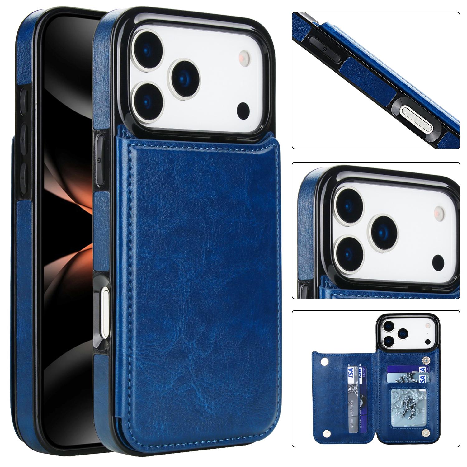 Retro Wallet Case for iPhone 17 16 Pro Max 15 14 13 12 Pro Max, PU Leather Flip Kickstand Card Slots Holder Case, Double Magnetic Clasp Shockproof Cover