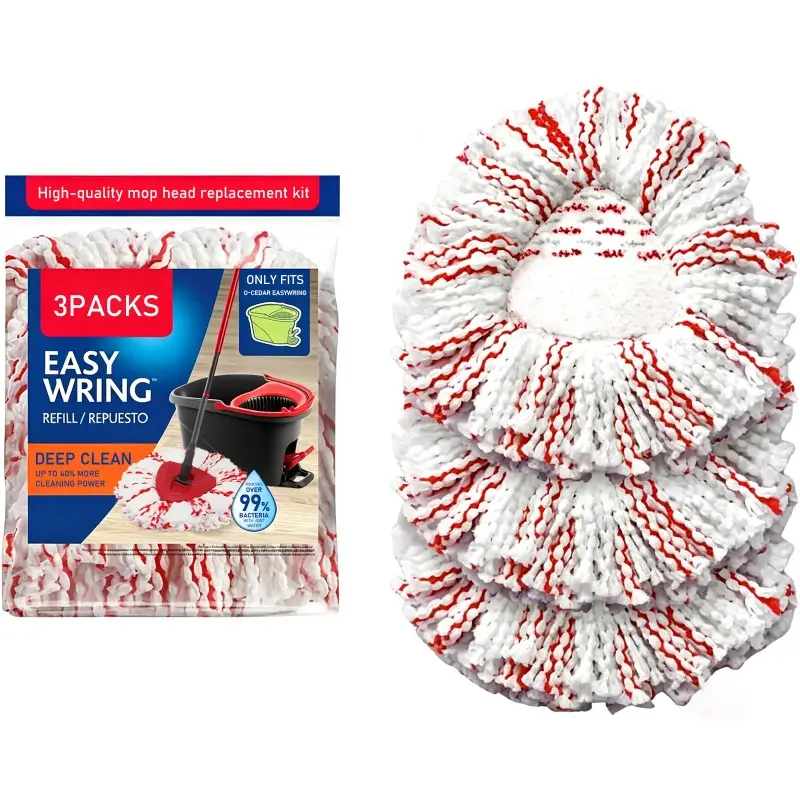 3 Pack Spin Mop Heads with Scrubbing Pad - 2024 Upgraded 2-in-1 Mop Head for O-Cedar EasyWring 1-Tank System. Built in Scrub Pads for Stuck-on Mop Head Replacement, Mop Accessories, Mop Heads Refills
