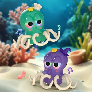 Electric induction octopus toy for kids 18M+. Glowing eyes, auto obstacle avoidance & dancing, voice recording function, detachable design. Comes with charging cord, educational interactive toy.