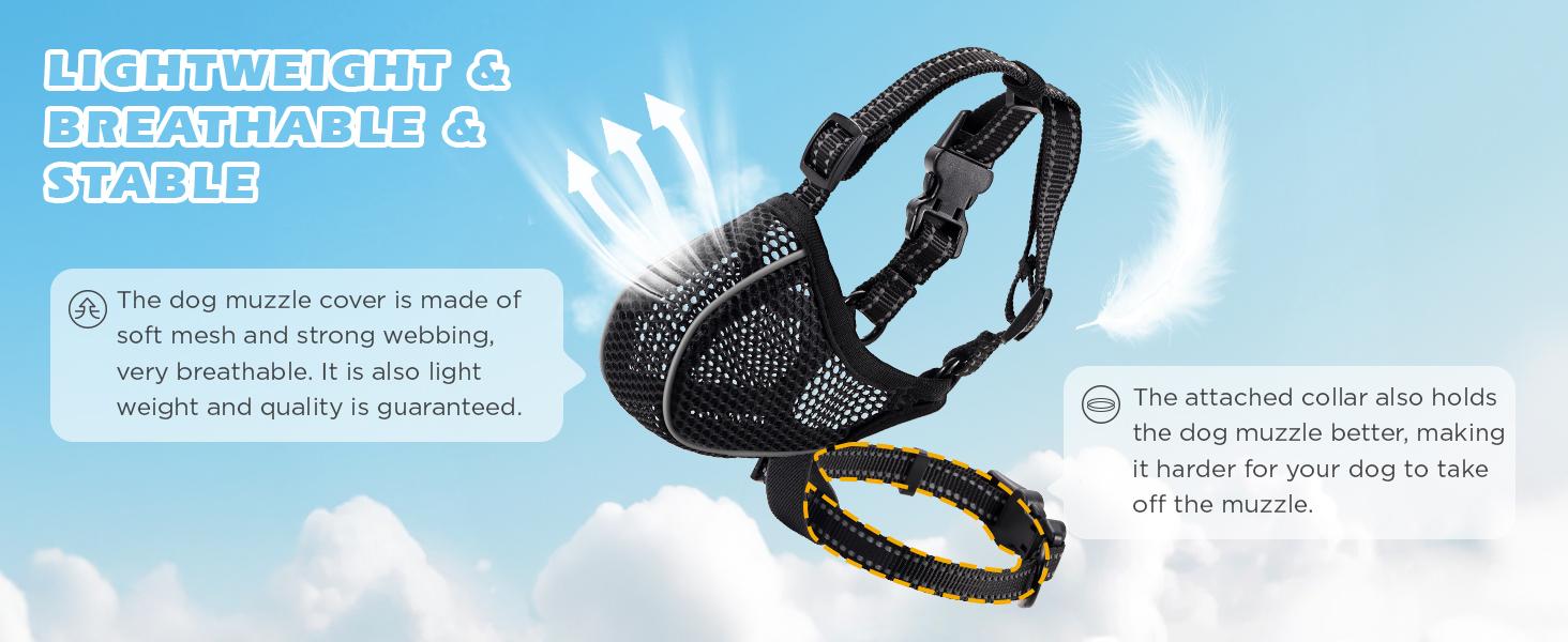 Dog Muzzle,Mesh Soft Muzzle for Small Medium Large Sized Dogs, Breathable Reflective Adjustable Puppy Muzzles with Collar for Scavenging Grooming Biting Chewing,Allows Panting and Drinking