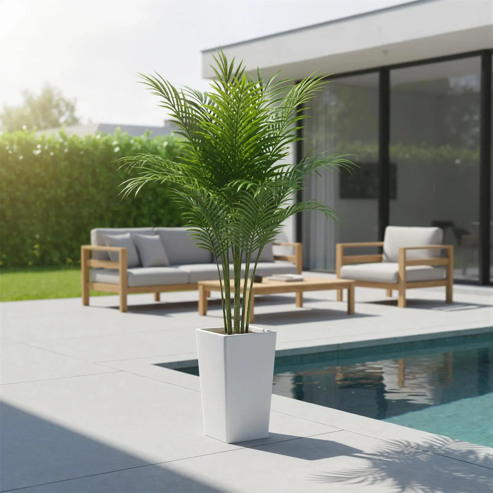 Garvee 4.8-Foot Artificial Areca Palm Tree in Tall White Pot with Realistic Tropical Leaves, Perfect for Indoor Decoration in Living Rooms and Bedrooms