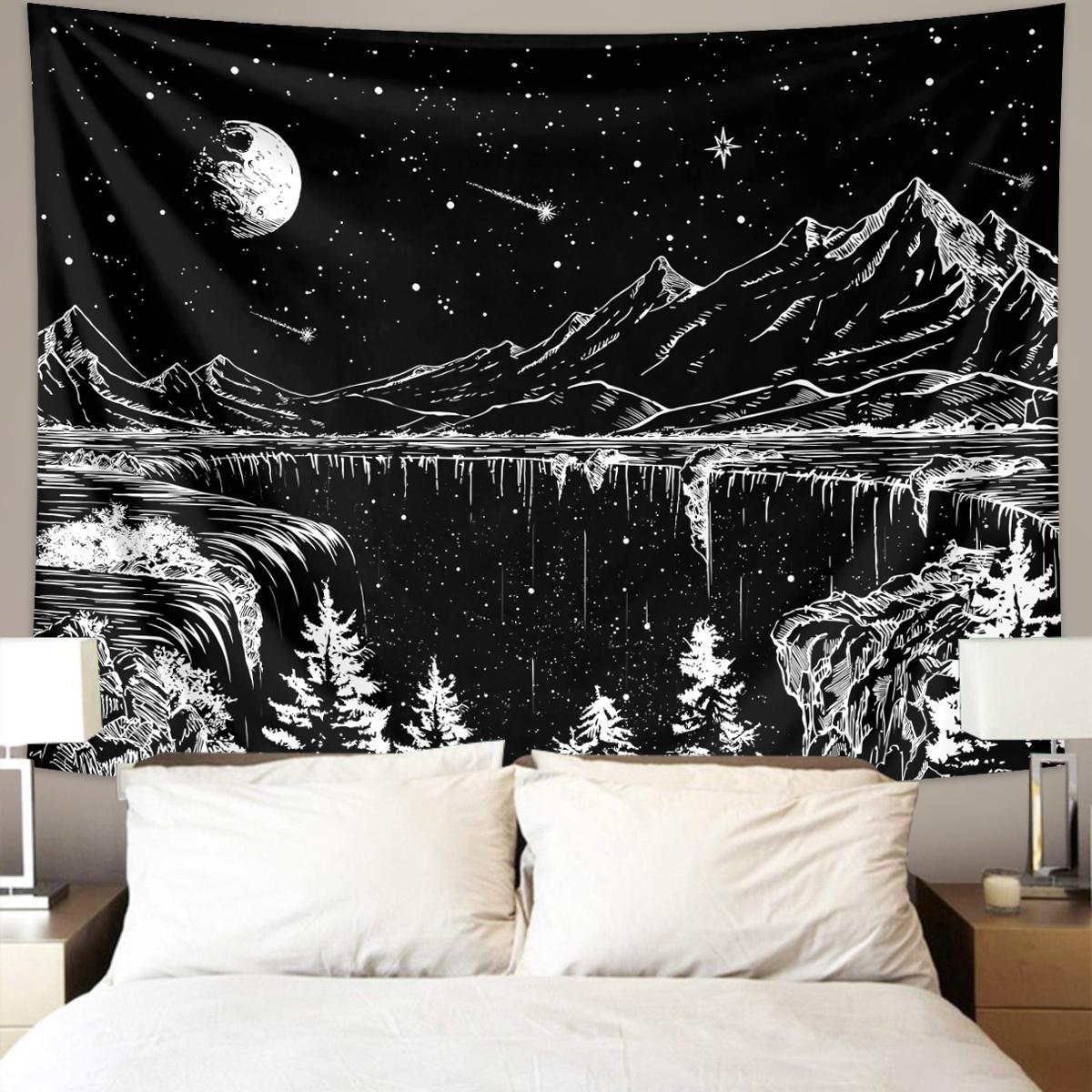 Abstract Starry Night Mountain Landscape Pattern Tapestry for Mean Girls Decorations, 1 Count Wall Hanging Tapestry Art for Home Living Room Bedroom Decor, Tapestry Wall Mural