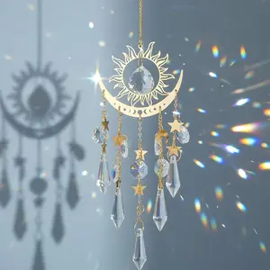 Sun and Moon Crystal Wind Chime, Rainbow Prism Sunlight Catcher, Dreamy Bedroom Decor, Best Friend Couple Gift, Creative Hanging Ornament
