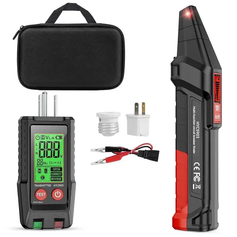 GJANSH Circuit Breaker Finder Kit, GFCI Tester Circuit Tracer with NCV Test, Flashlight, LCD Receiver, Carry Case & Adapters for 90-250V AC Home Circuits