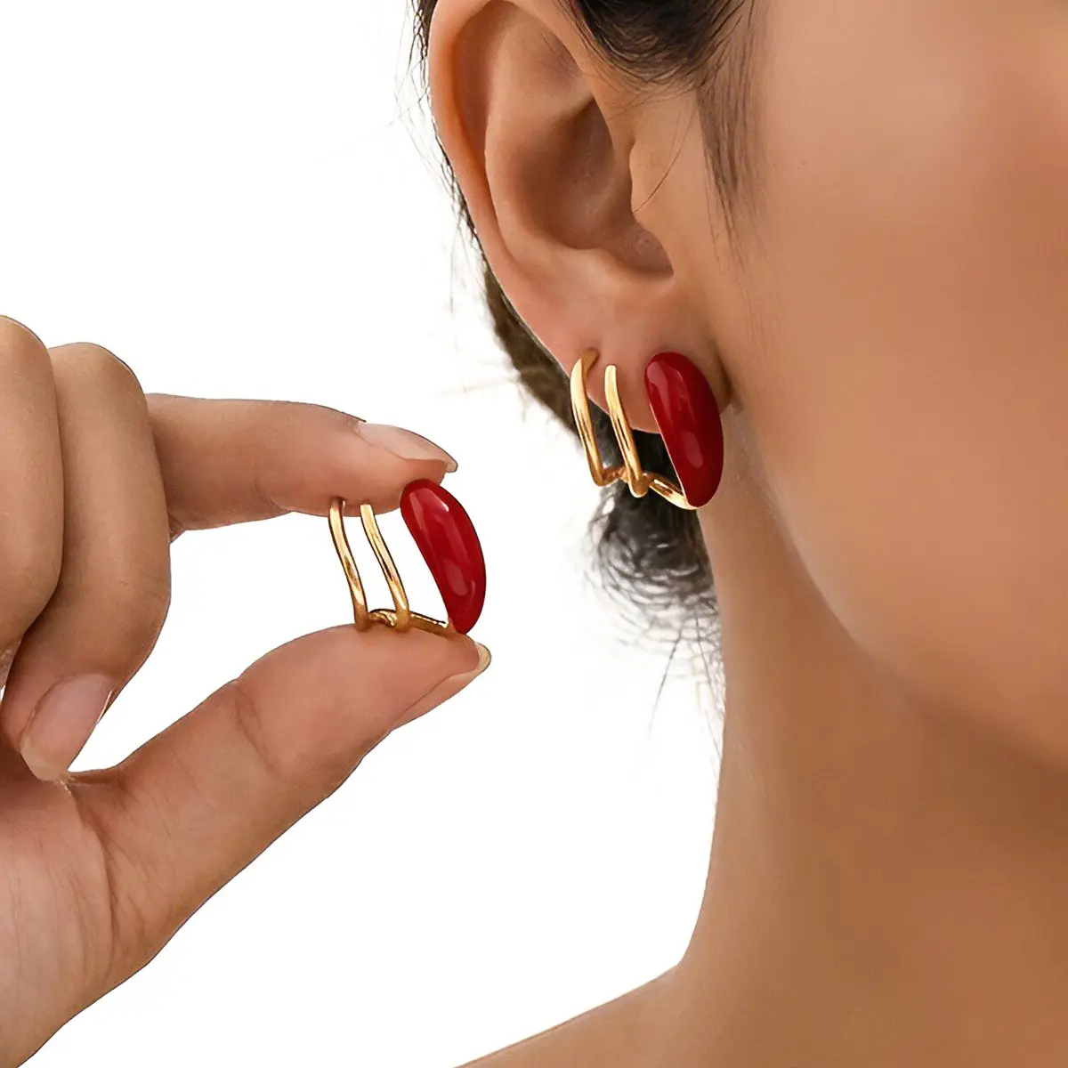 Women's Minimalist Burgundy Multi-Layered Teardrop Drop Ear Jewelry for Niche Fashion (Sports & Outdoor Sun Protective Accessory Complement)