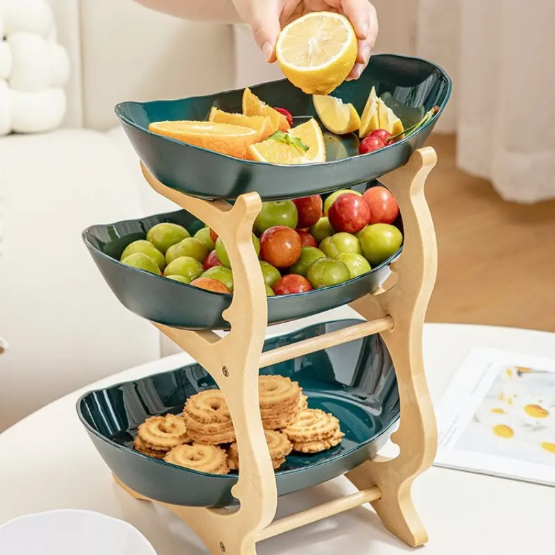 3-Tier Wooden Fruit and Vegetable Basket with Wooden Legs - Versatile Kitchen Organizer for Fruits, Vegetables, and Iced Food - Perfect for Refrigerator Storage, Fruit Basket for Kitchen Kitchenware Racks