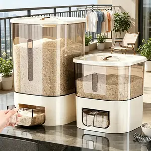 14/25lbs Transparent Rice Dispenser with Lid & Measuring Cylinder, Large Household Kitchen Grain Storage Bin for Soybean, Corn, Cereal