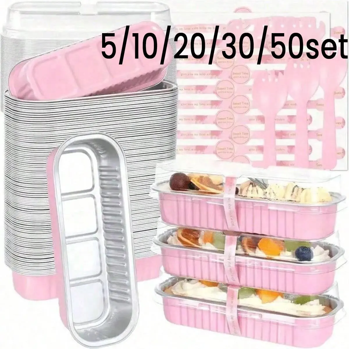 Mini Toast Molds Set with Lids and Spoons, Aluminum Foil Baking Cups, Portable Sweet Treats for Weddings and Birthdays, Baking Supplies