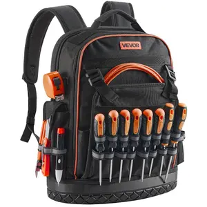VEVOR Tool Backpack, 64 Pockets, Heavy-duty Tools Storage Organizer Work Bags with Laptop Compartment Molded Base, Electrician Jobsite Backpack for Electrician, Repairman, and HVAC Techs