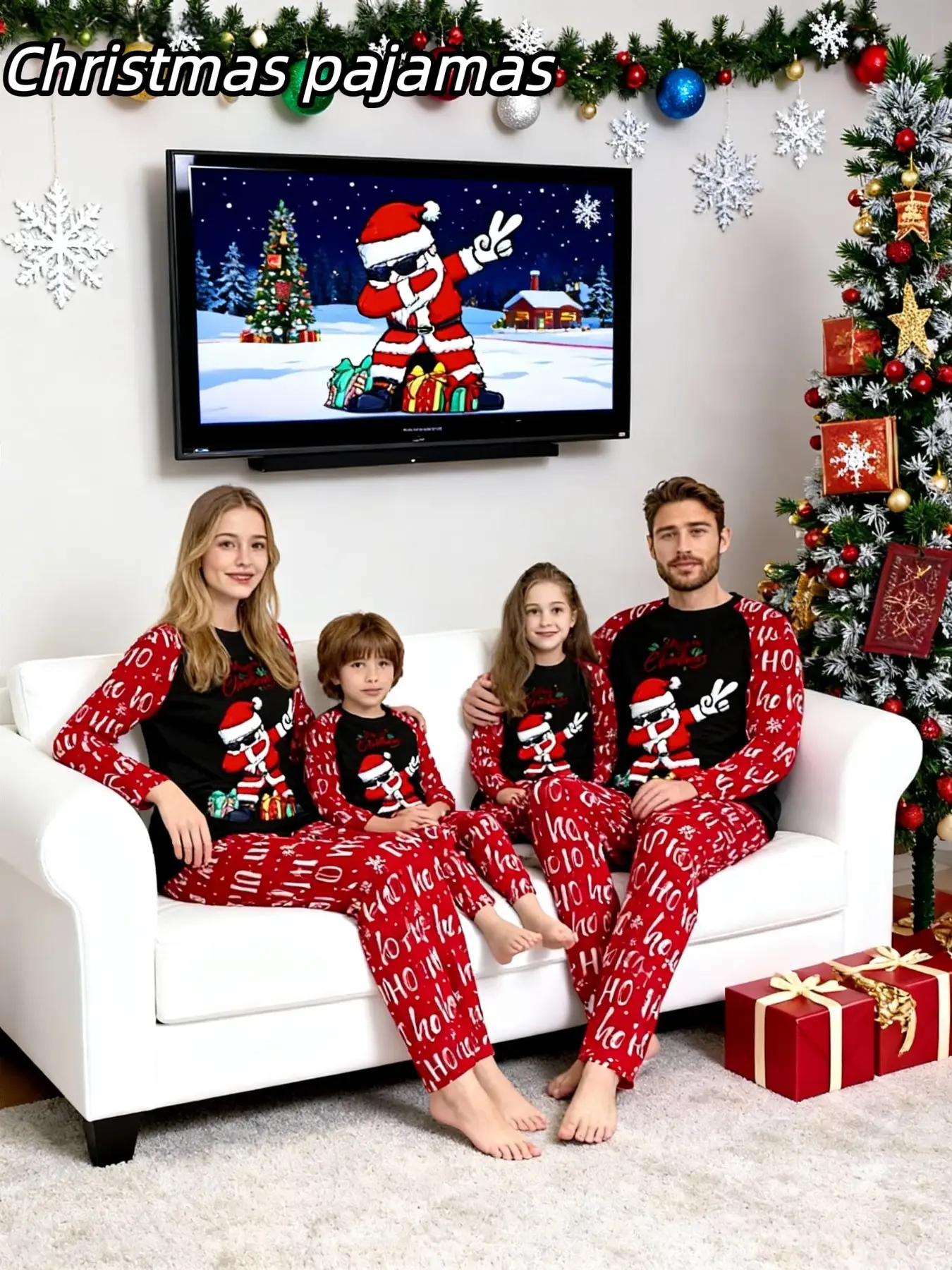 Family Matching Pajamas Set, 2-Piece Casual Homewear for Men Women Kids, Colorblock Design, All Seasons Wear, Fitted Style