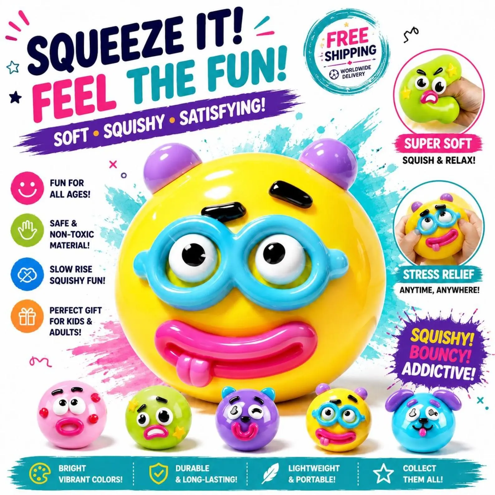 Smushers Squishy Toy, Slow Rise Sensory Fidget, Stress Relief Squeeze Toy, Collectible Fun