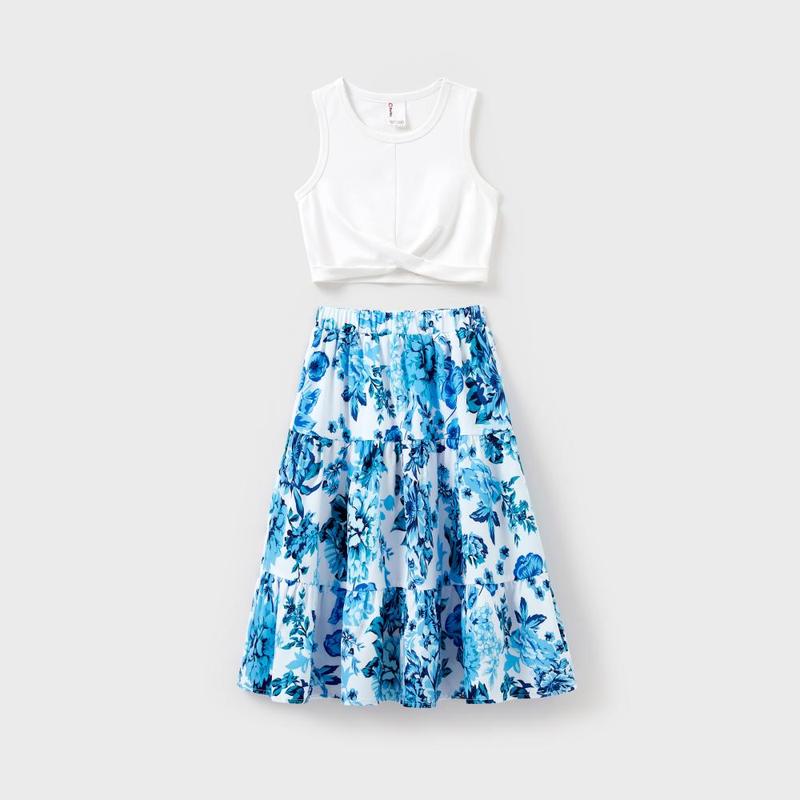PatPat Family Matching Outfits White Camisole Top and Blue Floral Print Skirt Co-ord Set or Colorblock Short-sleeve T-shirt PatPat Family Matching Outfits White Camisole Top and Blue Floral Print Skirt Co-ord Set or Colorblock Short-sleeve T-shirt