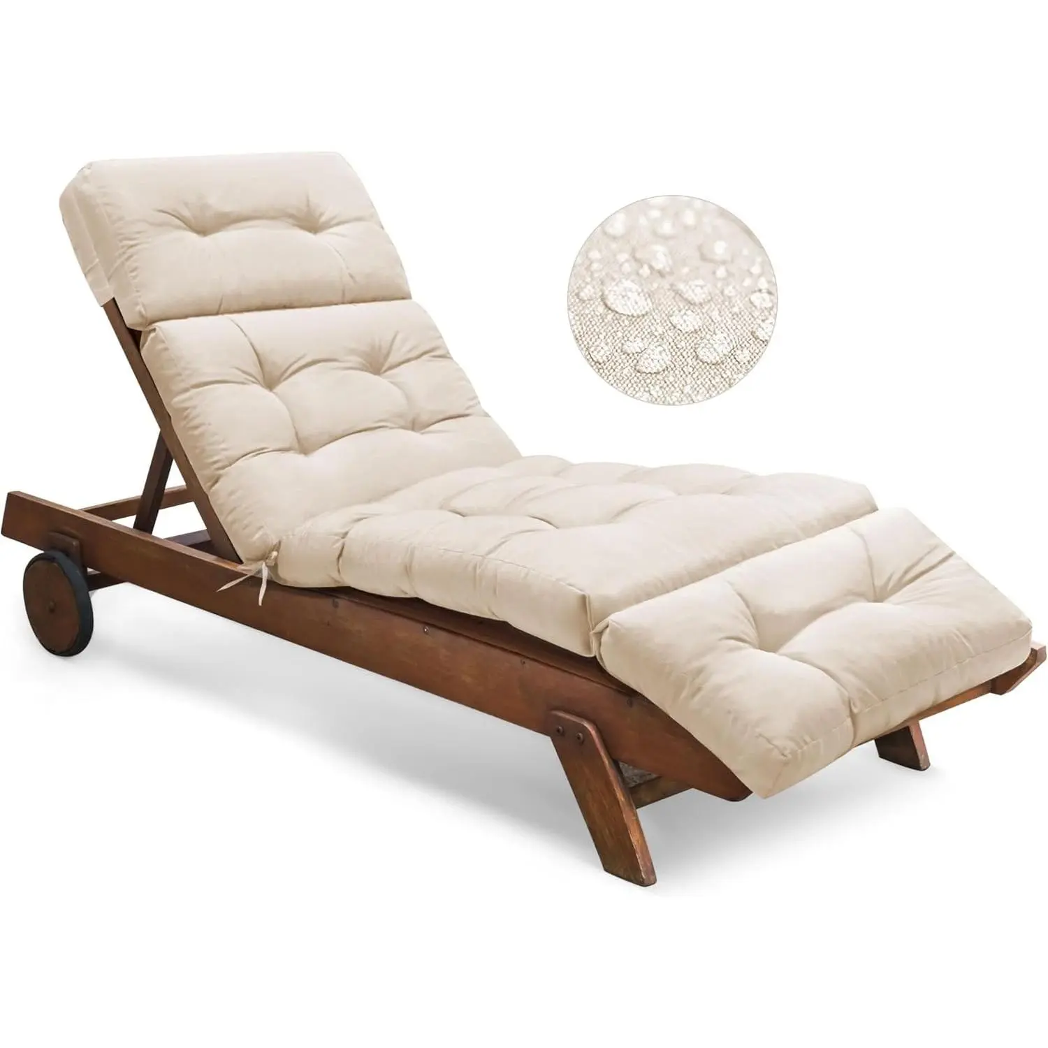 Outdoor Chaise Lounge Chair Cushion Waterproof 74.4 x 22 x 4.7 Inches Memory Foam Lounge Chair Cushions Replacement for Outdoor Furniture with Ties, Thickened Pool Lounge Chair Cushion, Beige