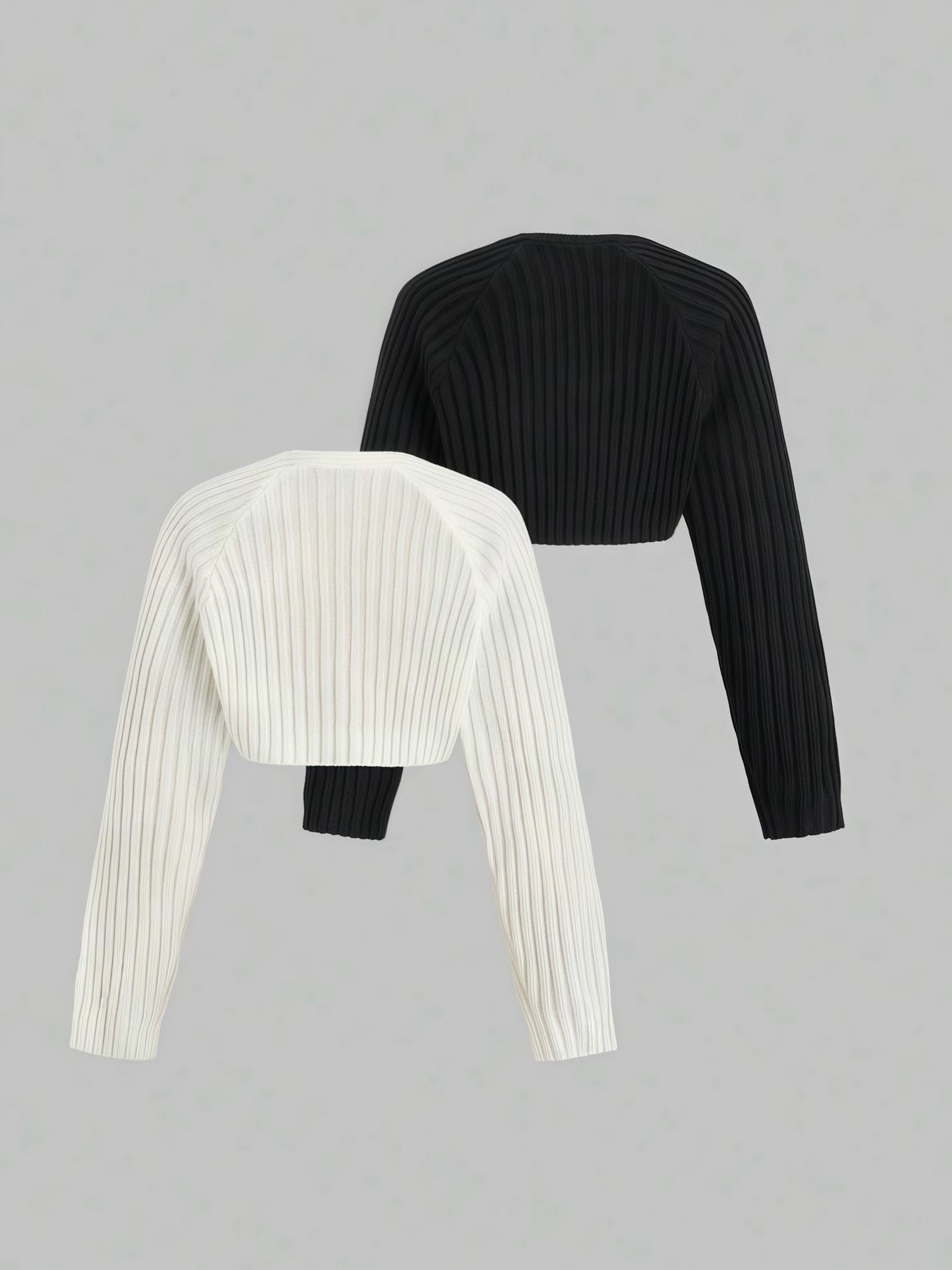 Women's Solid Crop Cardigan, Casual Basic Long Sleeve Open Front Knitwear for Spring & Fall, Fashion Women's Knit Clothing for Daily Wear, Tops