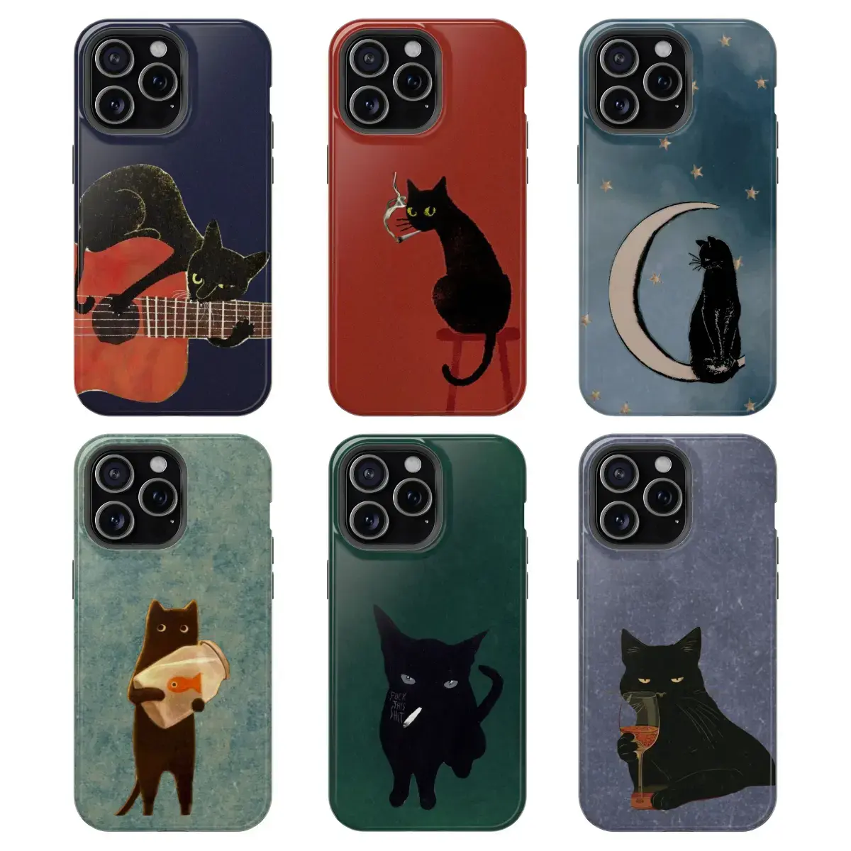 Vintage Black Cat Smartphone Case - Polycarbonate Shell, Shockproof Durable Handheld Device Accessory, Wireless-Friendly, Smoking Night Vibes, Gift for Lovers, Compatible with iPhone 17-11 Pro Max X XS, Galaxy S26-S22 Ultra