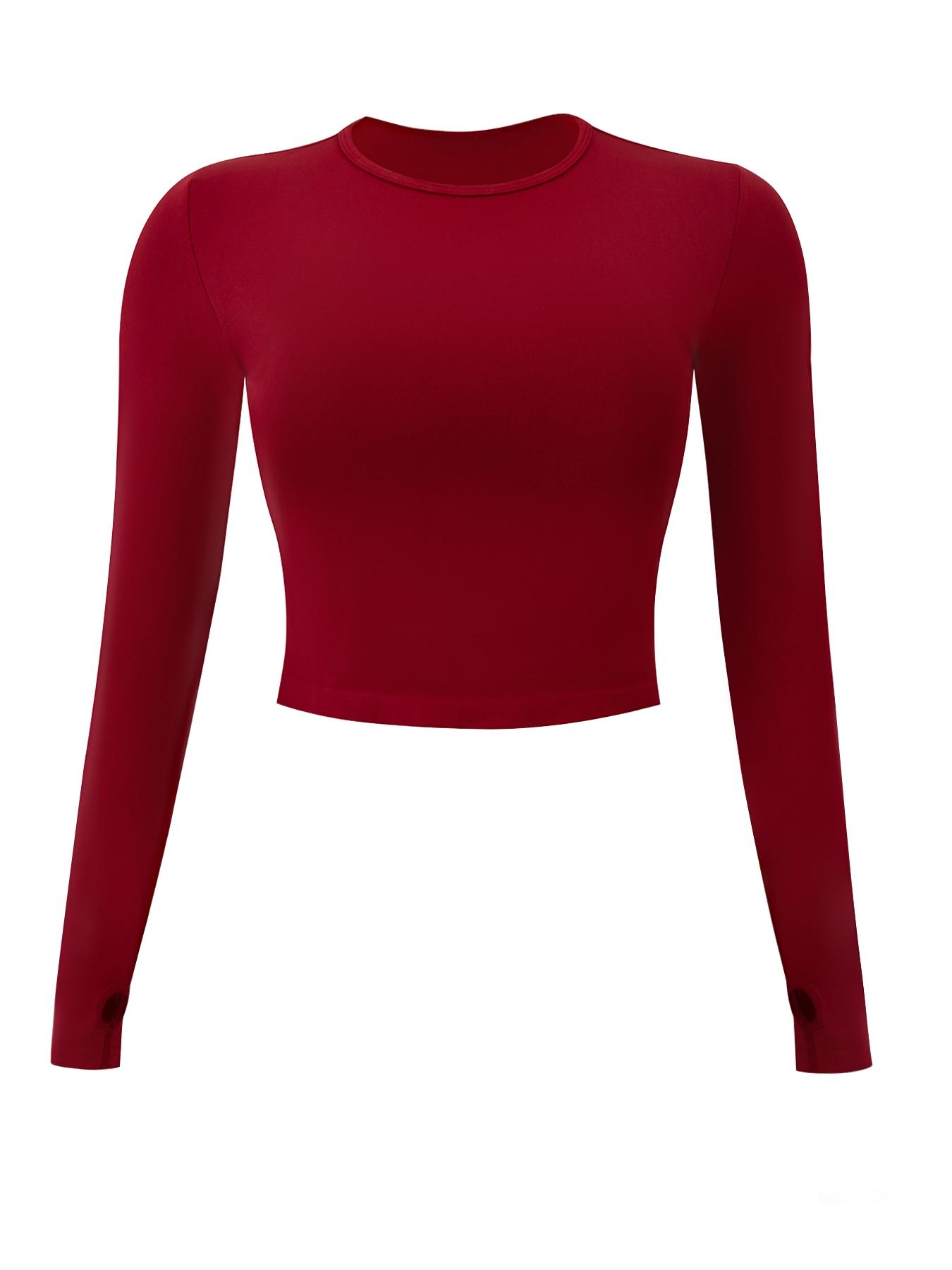 Women's Seamless Knitted Long-Sleeved Sports T-Shirt, Slim-fit, slimming, waist-cinching, Quick-drying, elastic thumb holes, Sports tight-fitting, breathable running, Yoga wear, Gym Tops, Fitness Running Tops