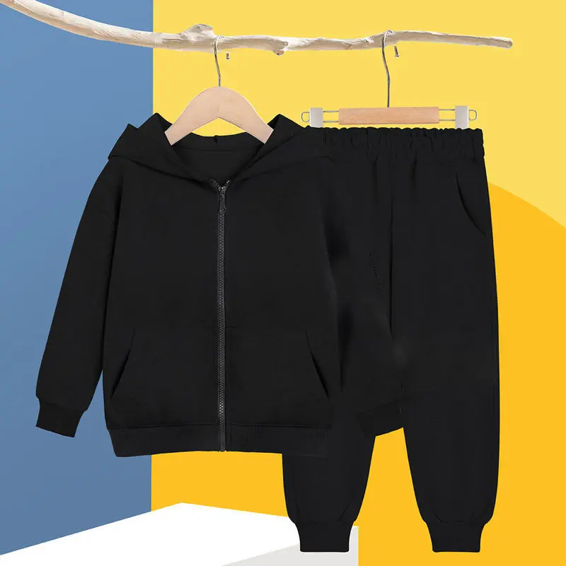 2pcs Boys' Autumn/Winter Fashion Casual Sportswear Set, Classic Solid Color Zip-Up Hoodie + Long Pants, Suitable for Daily and Outdoor Activities, Can Be Used as School Uniform, Perfect for Outdoor