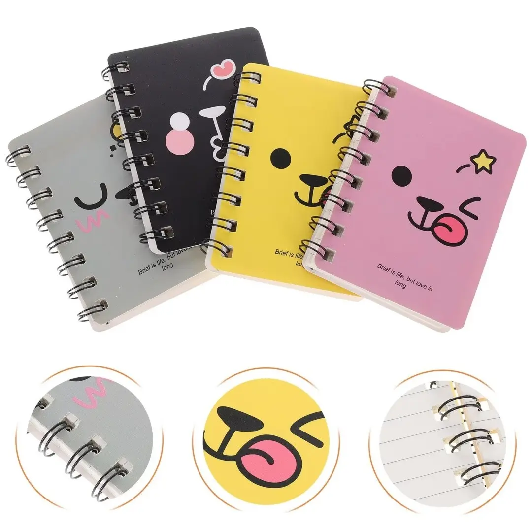 Cute Cartoon Mini Pocket Spiral Notebook 4 Pack Portable Memo Notepad Small Travel Diary Journal Colorful Cover Pocket Size Writing Notebooks for Kids Gift