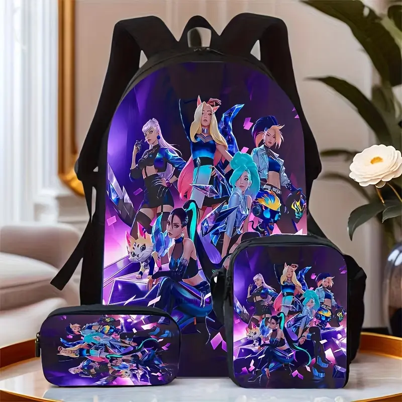 Devil group theme large capacity Men's and Women's backpack with laptop compartment, comes with pencil case and crossbody bag, can be hand washed and dry cleaned, suitable for travel, camping, daily commuting, office
