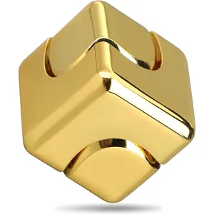 Metal Cube Fidget Spinner Toy for Kids Adults, Gold Cube Fidget Block Figner Spinner Focus 2 in 1 Spinning for Boys 3-12, Mini Gadget Easter Basket Stuff Desk Relaxing EDC Toyfidget toys